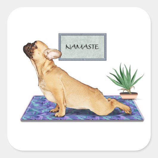 Franse Bulldog Doing Upward Dog Yoga Pose Vierkante Sticker (Voorkant)