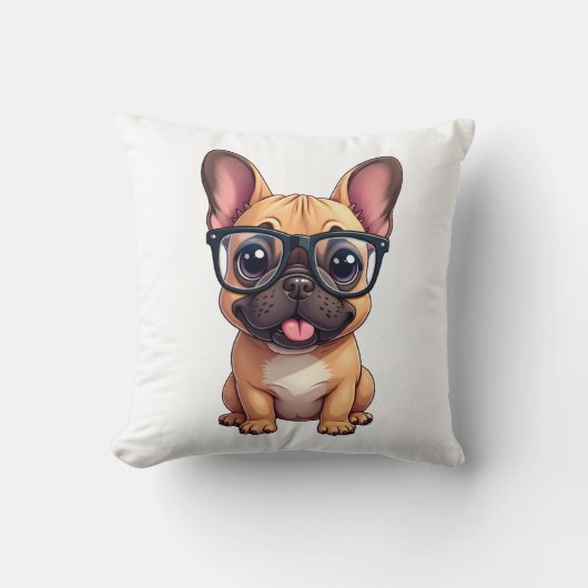 Franse Bulldog Draagt Bril Kussen (Voorkant)