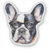Franse Bulldog draagt bril waterdicht Sticker (Voorkant)