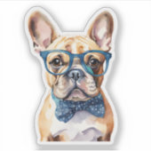 Franse Bulldog draagt bril waterdicht Sticker (Voorkant)