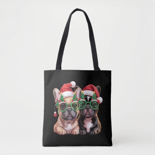 Franse Bulldog draagt kerstboombril Tote Bag (Voorkant)