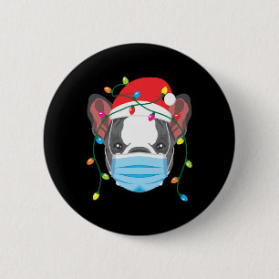 Franse Bulldog draagt kerstmasker Holiday Fun Ronde Button 5,7 Cm