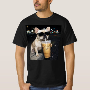   Franse Bulldog  Drinkende IJs Koffie Liefhebber  T-shirt