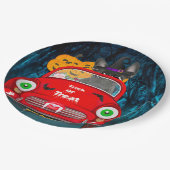 Franse Bulldog Driving Car Scary Halloween Papieren Bordje (Gekanteld)