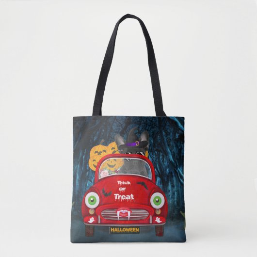 Franse Bulldog Driving Car Scary Halloween Tote Bag (Voorkant)