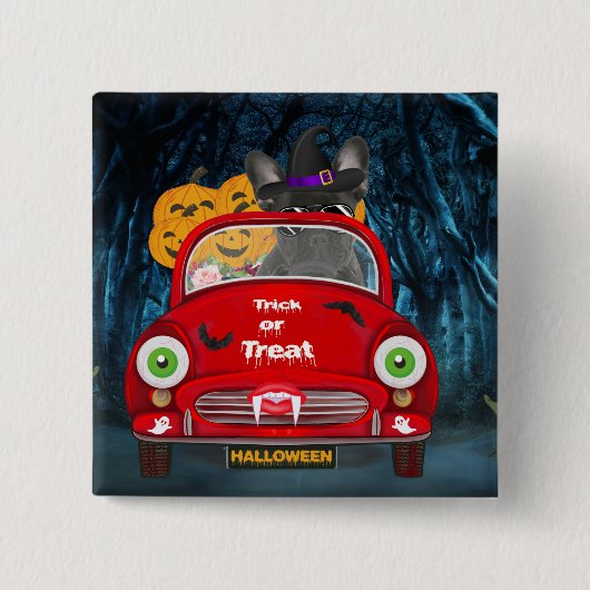 Franse Bulldog Driving Car Scary Halloween Vierkante Button 5,1 Cm (Voorkant)