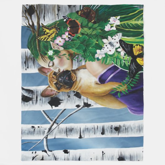 Franse Bulldog Dryad Fantasie Fleece Deken (Voorkant)