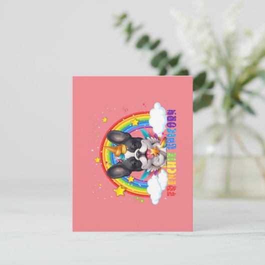 Franse Bulldog Eenhoorn Kostuum Meisje Ruimte Ster Kaart (Staand voorkant)