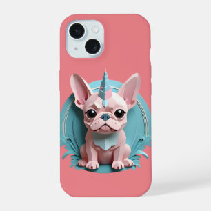 Franse Bulldog Eenhoorn Pastel Papier Snijkunst iPhone 15 Case