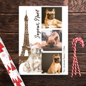 Franse Bulldog Eiffel Tower Foto: Parijs kerstmis Feestdagenkaart