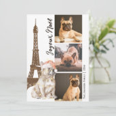 Franse Bulldog Eiffel Tower Foto: Parijs kerstmis Feestdagenkaart (Staand voorkant)