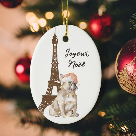 Franse Bulldog Eiffel Tower Foto: Parijs kerstmis Keramisch Ornament