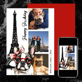 Franse Bulldog Eiffeltoren Foto Parijs Verjaardag Kaart
