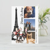 Franse Bulldog Eiffeltoren Foto Parijs Verjaardag Kaart (Staand voorkant)