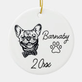 Franse Bulldog Eigen Naam & Jaar Lijntekening Keramisch Ornament (Voorkant)