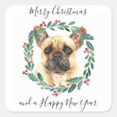 Franse Bulldog Elegant Dog Merry kerst Vierkante Sticker (Voorkant)