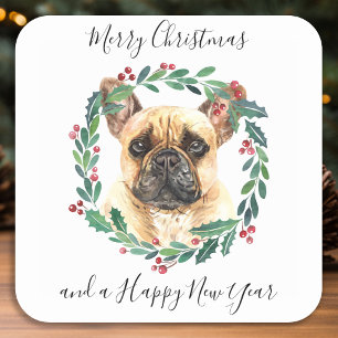 Franse Bulldog Elegant Dog Merry kerst Vierkante Sticker