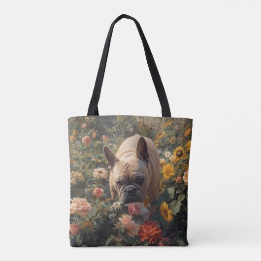 Franse Bulldog Elegante Schouder Canvas tas (Achterkant)
