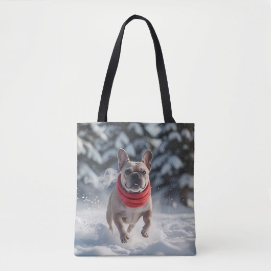 Franse Bulldog Elegante Schouder Canvas tas (Voorkant)