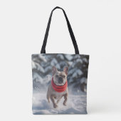 Franse Bulldog Elegante Schouder Canvas tas (Achterkant)