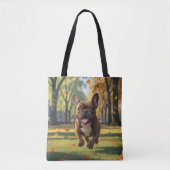 Franse Bulldog Elegante Schouder Canvas tas (Voorkant)