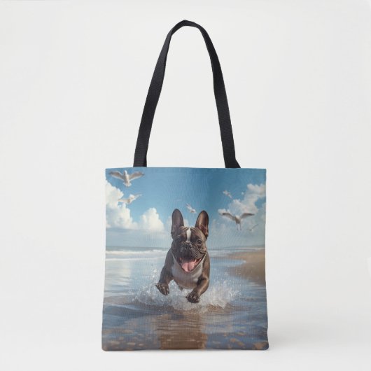 Franse Bulldog Elegante Schouder Canvas tas (Voorkant)