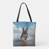 Franse Bulldog Elegante Schouder Canvas tas (Achterkant)