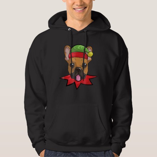 Franse Bulldog Elf Kerstcadeau Hoodie (Voorkant)