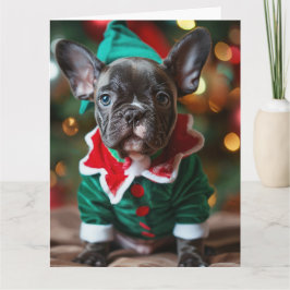 Franse Bulldog Elf Puppy Kerst Kaart