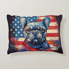 Franse Bulldog en Amerikaanse vlag in nood Accent Kussen