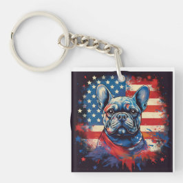 Franse Bulldog en Amerikaanse vlag in nood Sleutelhanger