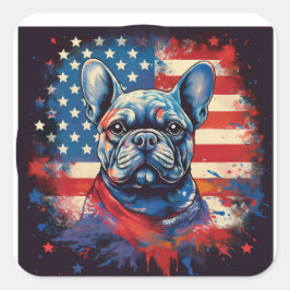 Franse Bulldog en Amerikaanse vlag in nood Vierkante Sticker