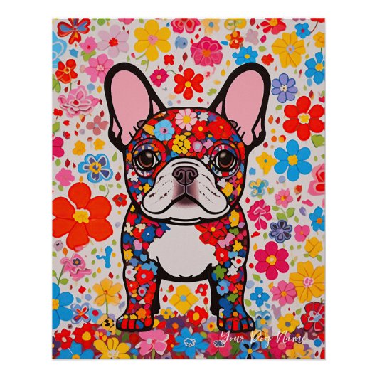 Franse Bulldog en Bloemen 001 - Kleerjuweel Perfect Poster (Voorkant)