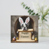 Franse Bulldog en de boodschap Feestdagenkaart (Staand voorkant)