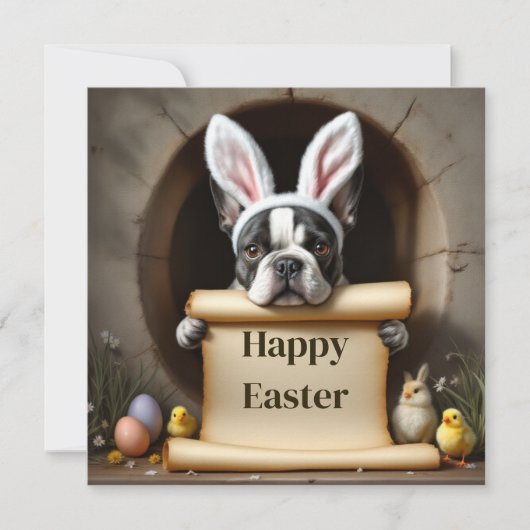 Franse Bulldog en de boodschap Feestdagenkaart (Voorkant)