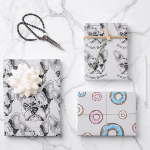 Franse Bulldog en donuts Pop Art instellen  Inpakpapier Vel