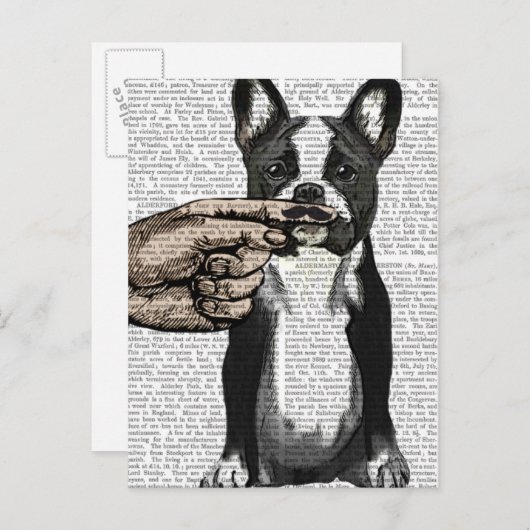 Franse Bulldog en Finger Mustache Briefkaart (Voorkant / Achterkant)