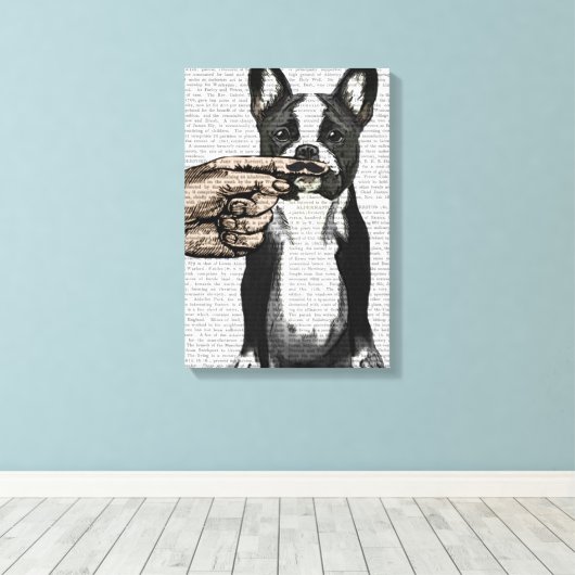 Franse Bulldog en Finger Mustache Canvas Afdruk (Insitu (Houten vloer))