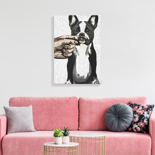 Franse Bulldog en Finger Mustache Canvas Afdruk (Insitu (Woonkamer))