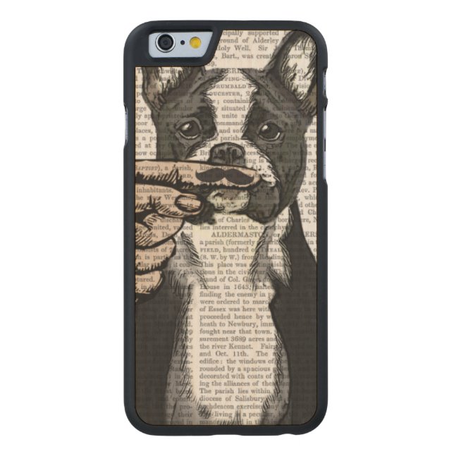 Franse Bulldog en Finger Mustache Carved Wood iPhone Hoesje (Achterkant)