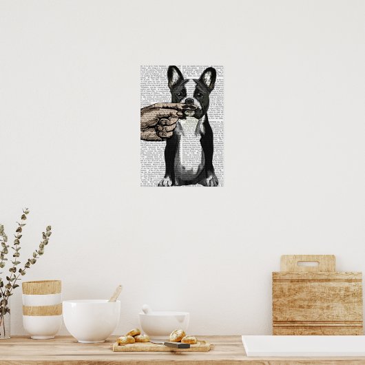 Franse Bulldog en Finger Mustache Poster (Keuken)