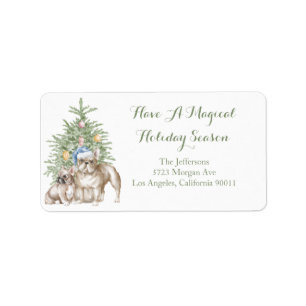Franse Bulldog en kerstboom Etiket
