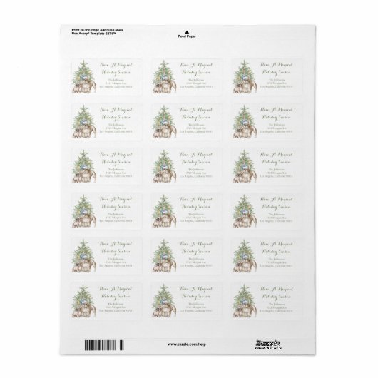 Franse Bulldog en kerstboom Etiket (Full Sheet)