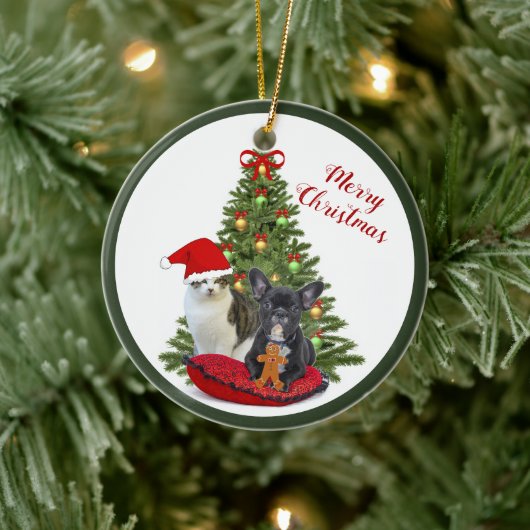 Franse Bulldog en Kerstkat Boom Ornament (Boom)