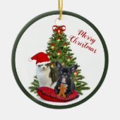 Franse Bulldog en Kerstkat Boom Ornament (Voorkant)