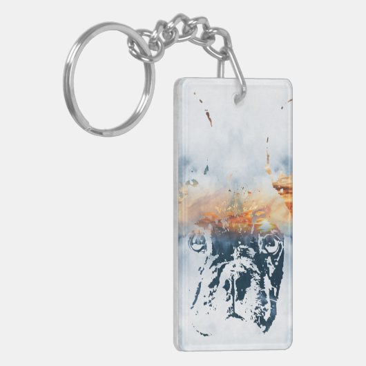 Franse bulldog en landschapscombinatie: abstract o sleutelhanger (Voorkant Links)