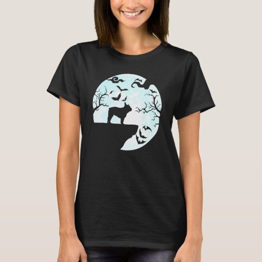 Franse Bulldog en Moon Halloween French Bulldog D T-shirt (Voorkant)