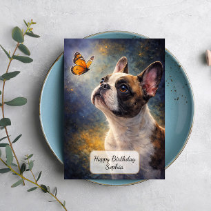 Franse Bulldog en Oranje Vlinder Kaart