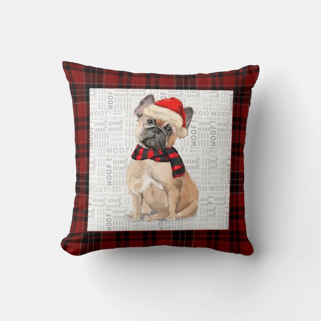 Franse Bulldog en Red Pset met kersttang Pillo Kussen (Voorkant)