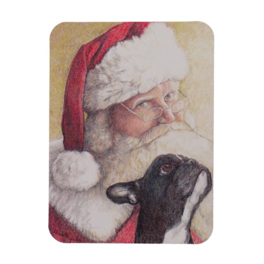 Franse Bulldog en Santa Dog Art Flat Magnet Magneet (Verticaal)